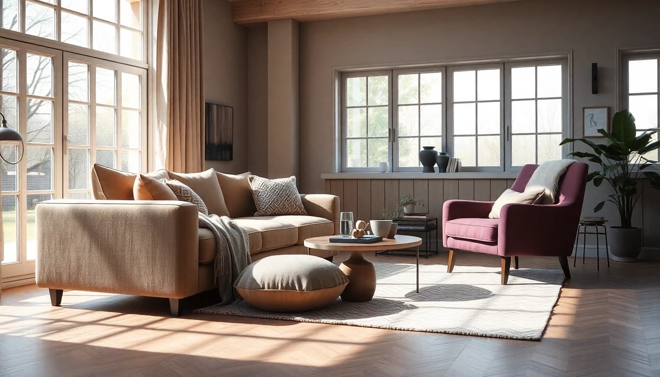 Ervaar de veelzijdigheid van skai leer in een stijlvolle woonkamer met moderne meubels.