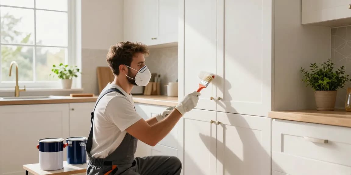 Cabinet painting Columbus Ohio by a professional in a bright modern kitchen.
