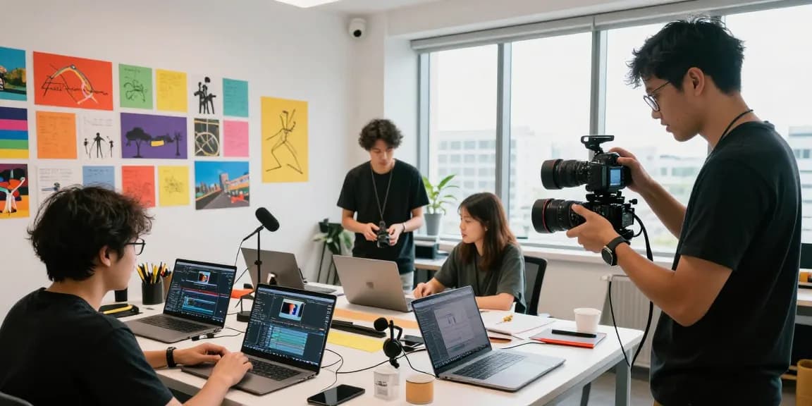 Dynamic video production collaboration at Dreambox Studio Singapore showcasing creativity and teamwork.
