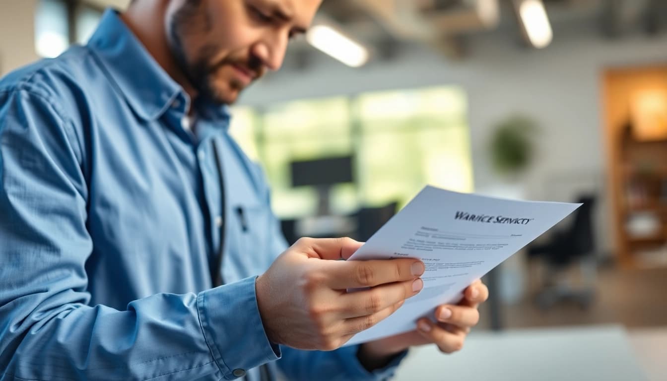 Service technician examining details as an expert led warranty company expert.