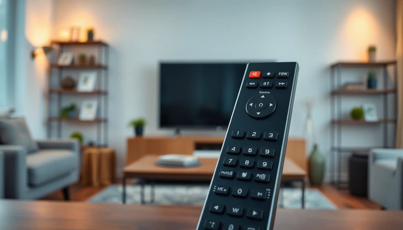 Effiziente LG Fernbedienung 32LD auf einem eleganten Couchtisch im Wohnzimmer.