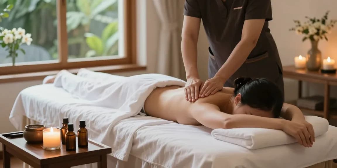 Spacious spa room showcasing a skilled therapist performing 스웨디시 massage, creating a tranquil and inviting atmosphere.