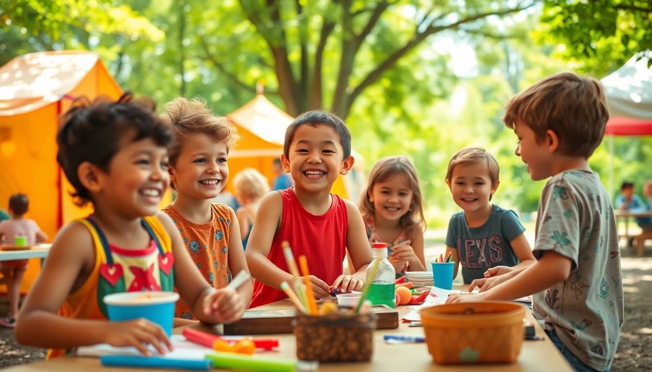 Children participating in exciting activities at a summer youth camp, showcasing joy and exploration.