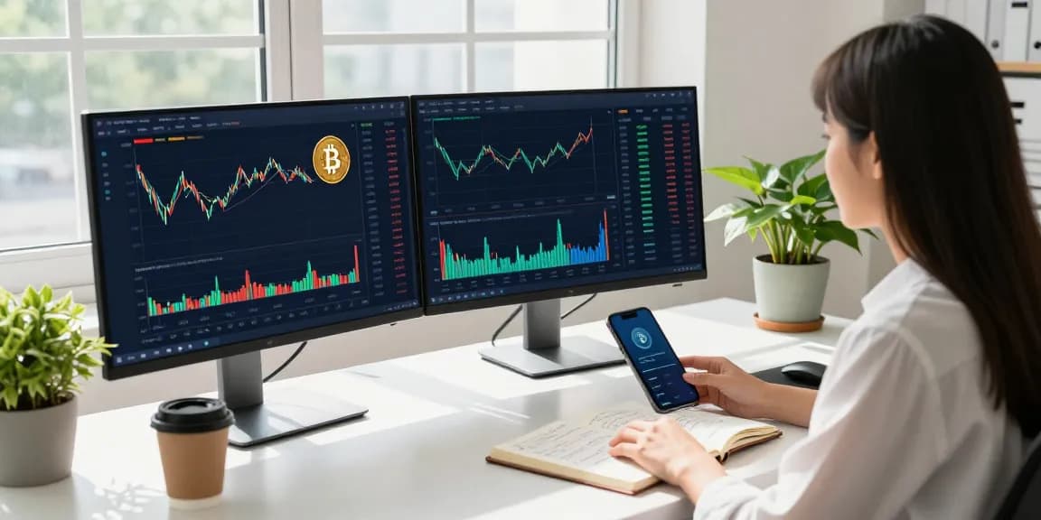 Real-time crypto price tracker analysis in a modern workspace featuring live charts and portfolio tracking.