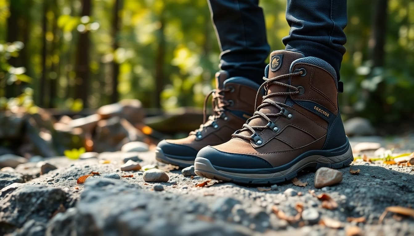 Botas montaña niño destacadas en un entorno natural, mostrando detalles y diseño.