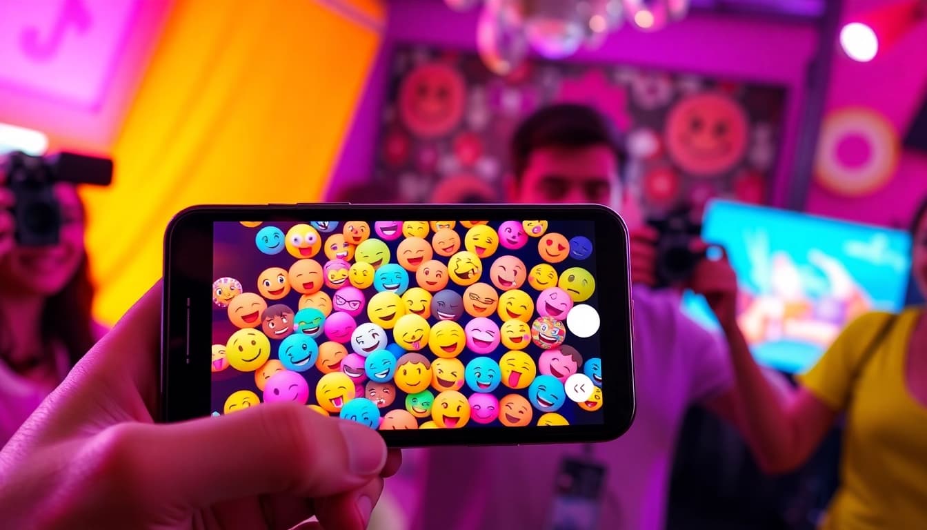 Engage with creative tiktok emojis showcased on a smartphone in a lively social media setting.