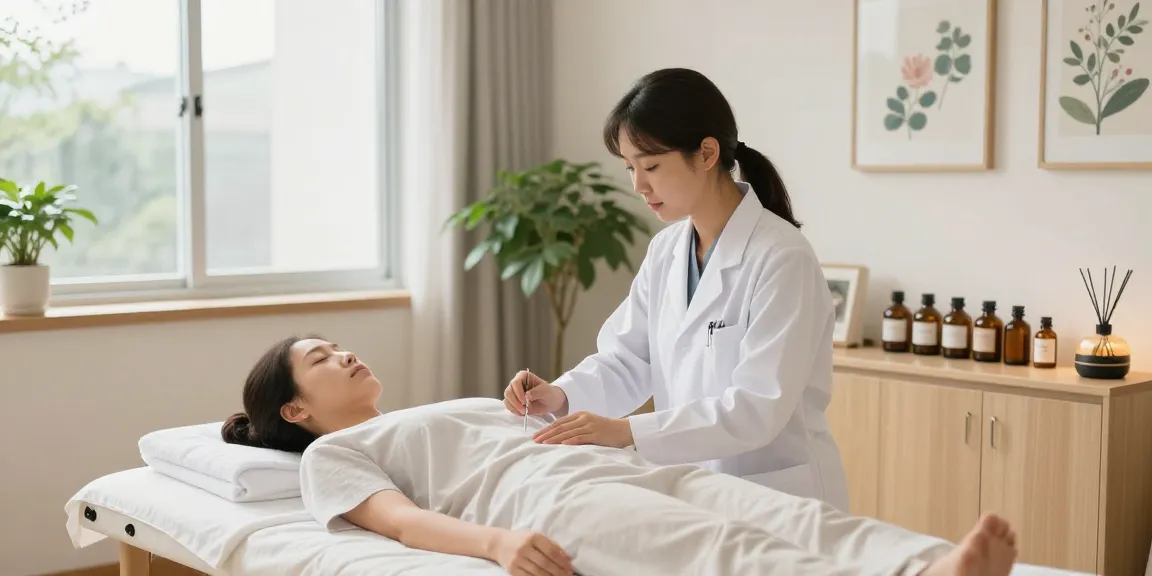 Compassionate treatment at 수원한의원 clinic with acupuncture session in serene environment.