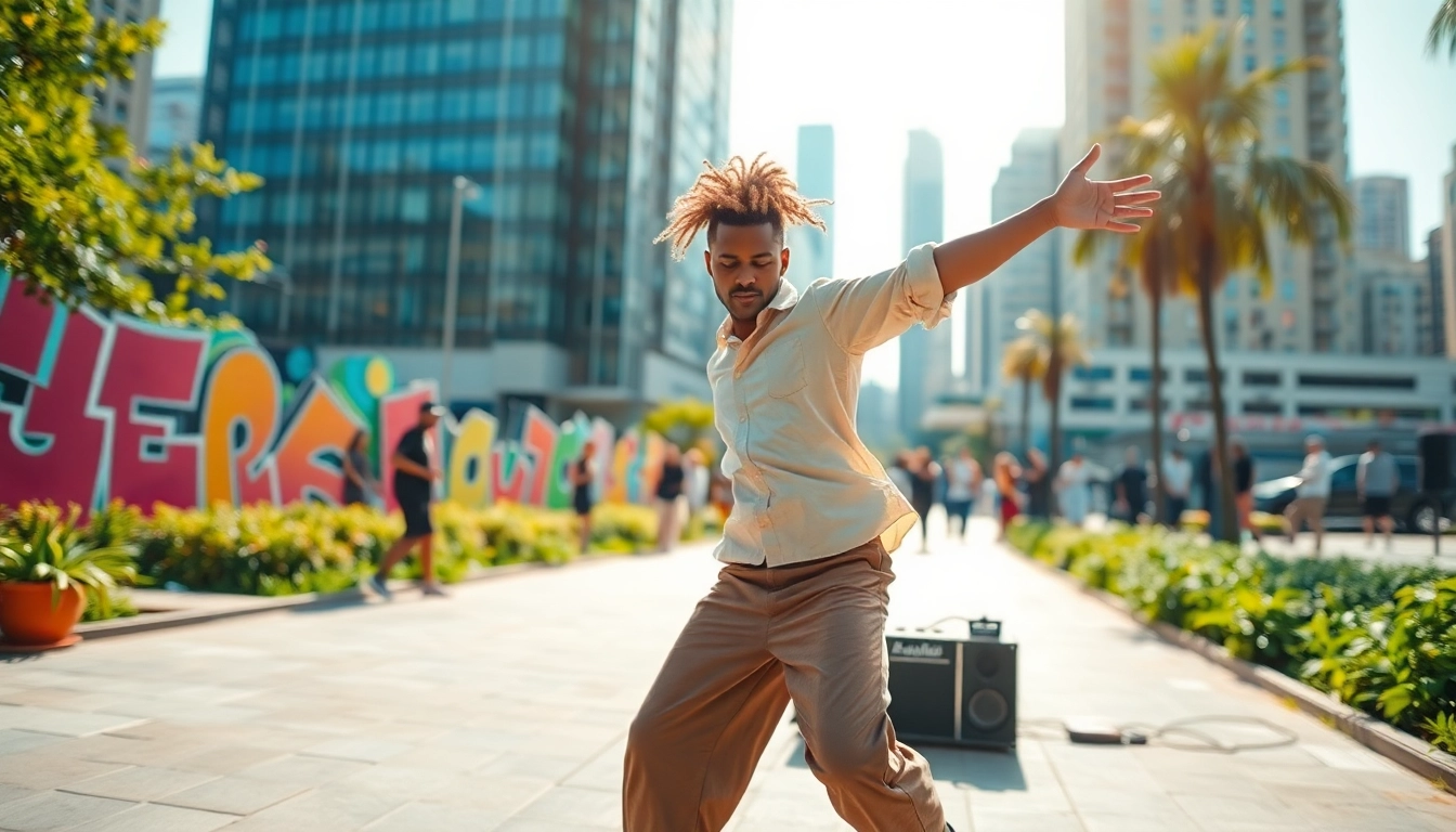 Experience the dynamic seedance movements of a professional dancer amidst vibrant street art.