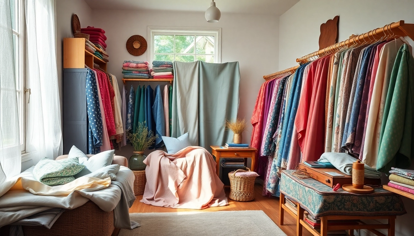Koop stoffen online bestellen met een kleurrijke selectie van stoffen in een gezellige woonomgeving.