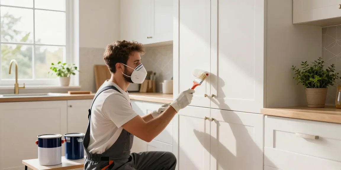 Cabinet painting Columbus Ohio by a professional in a bright modern kitchen.