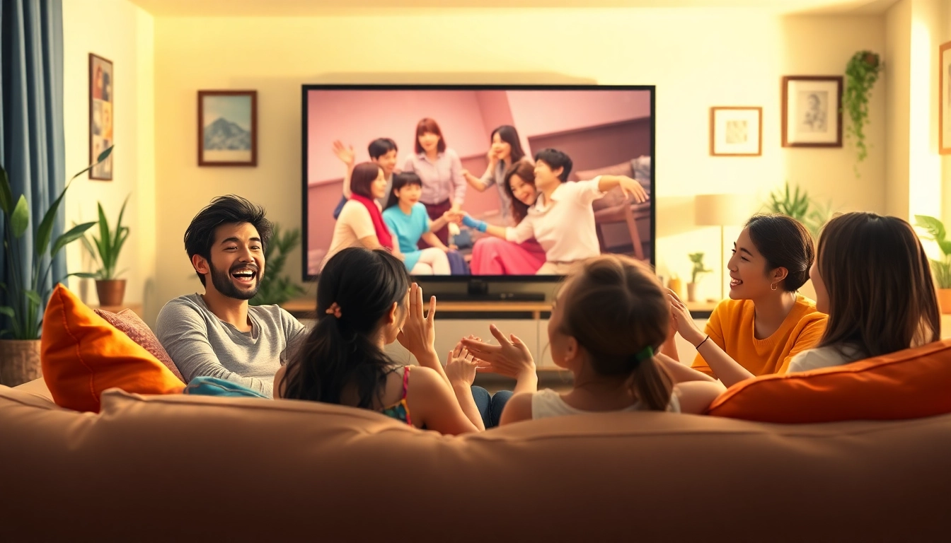 Enjoy watching Korean drama online with friends in a cozy living room setup.