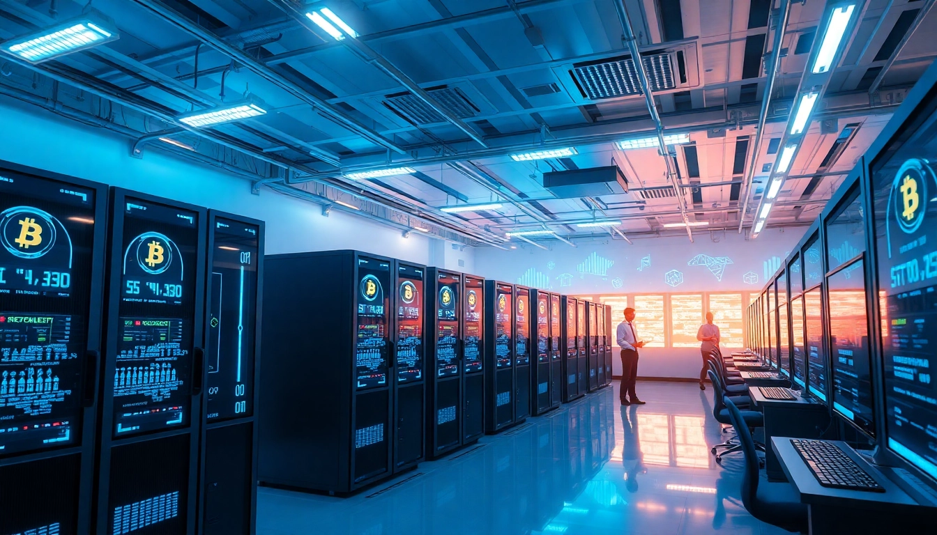 Innovative bitcoin cloud mining operation showcasing modern technology and data interfaces.