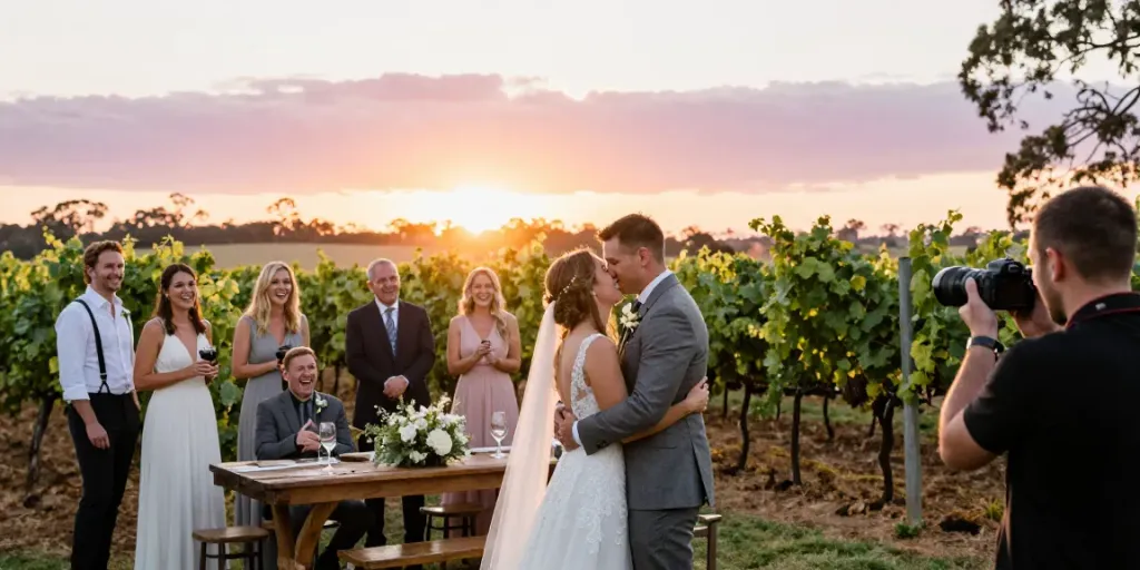 Best wedding photographer Hunter Valley captures genuine moments in a romantic vineyard wedding.