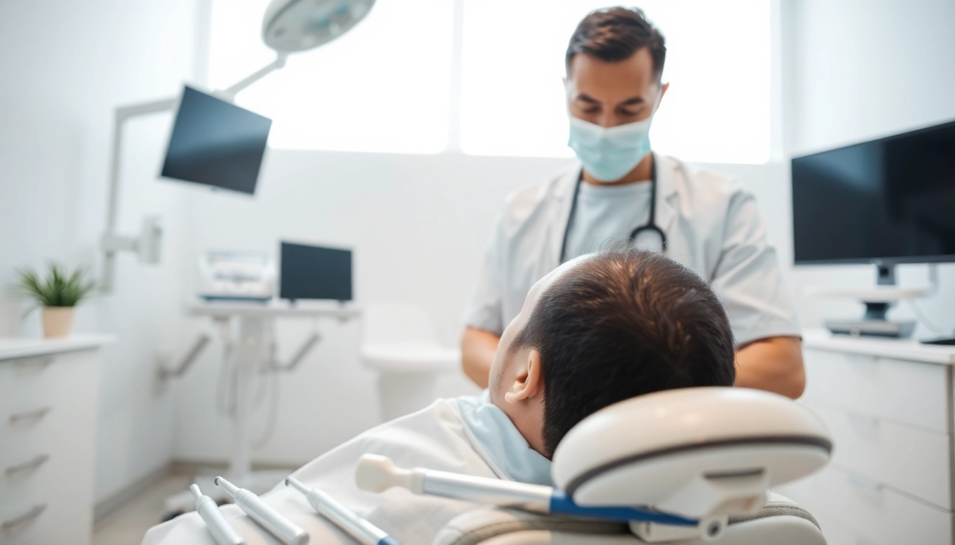 Client receiving a hair transplant istanbul at a modern clinic with a skilled surgeon.