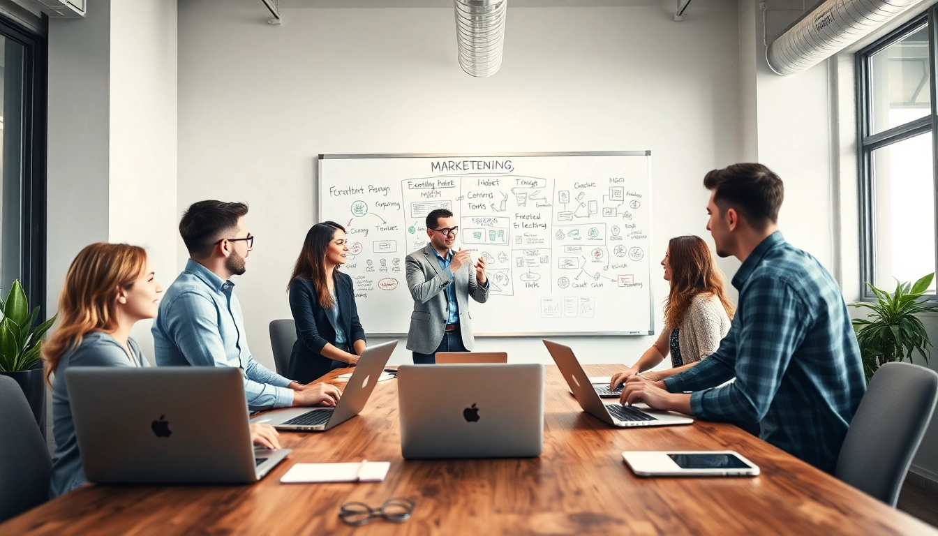 Enhancing online marketing edmonton strategies with a collaborative team in a vibrant office.