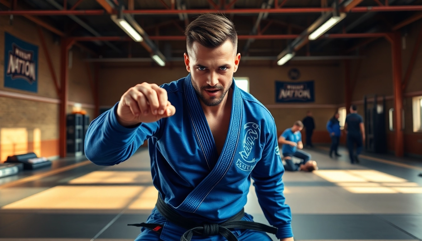 Train hard with Nation Athletic BJJ Gear, highlighting a martial artist in action.