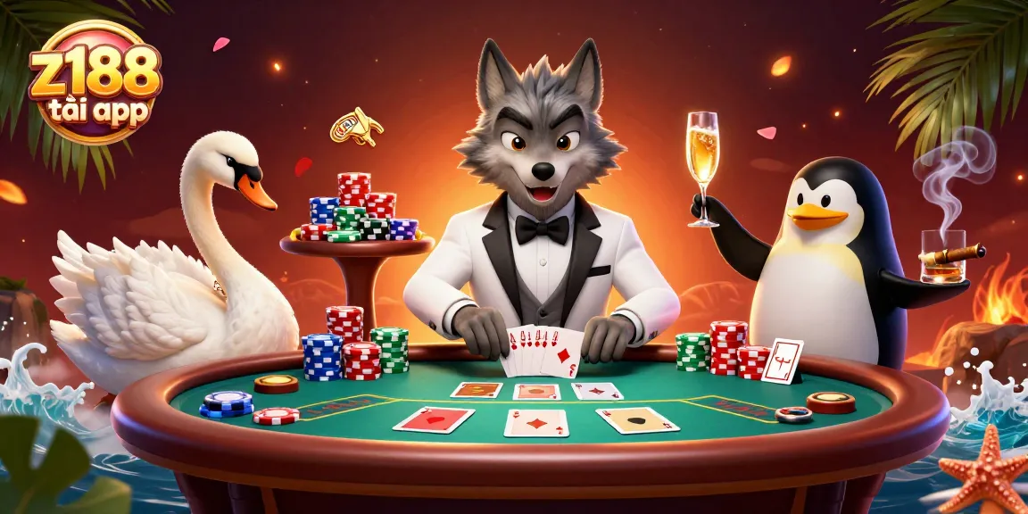 Experience immersive betting with z188 tải app featuring a debonair wolf, elegant swan, and sophisticated penguin.