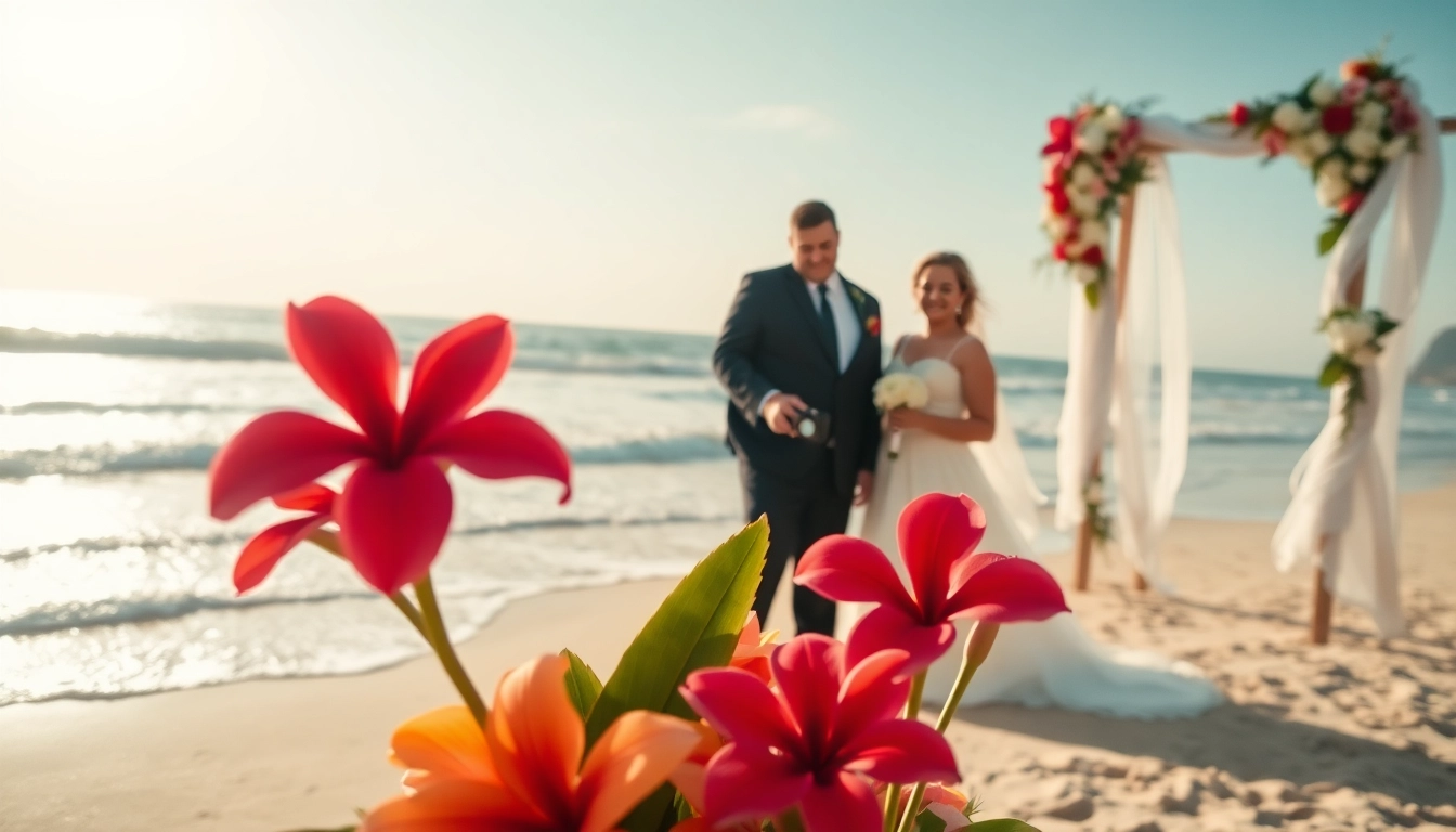 Dynamic scene by a destination photographer capturing intimate beach wedding moments.