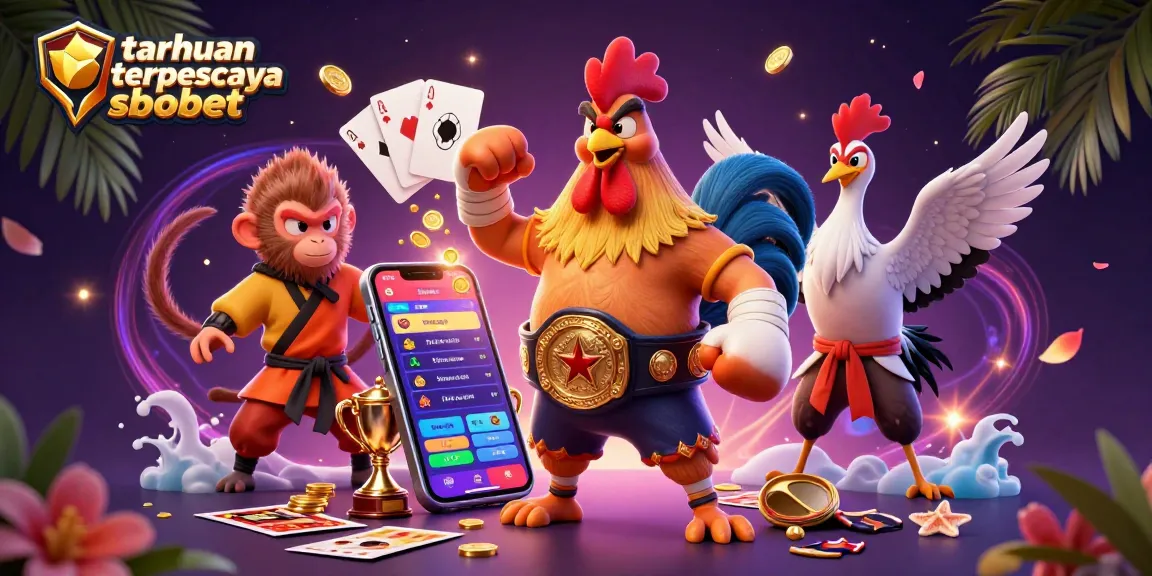 Bet sports reliably with taruhan terpercaya sbobet amidst a vibrant 3D scene of animated gaming characters and betting elements.