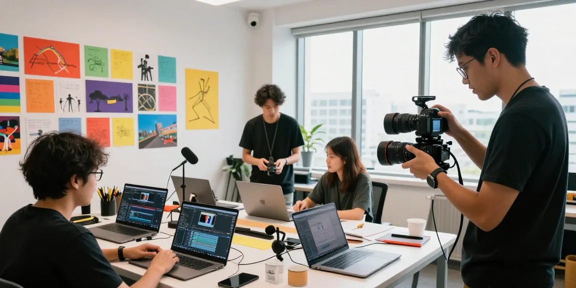 Dynamic video production collaboration at Dreambox Studio Singapore showcasing creativity and teamwork.