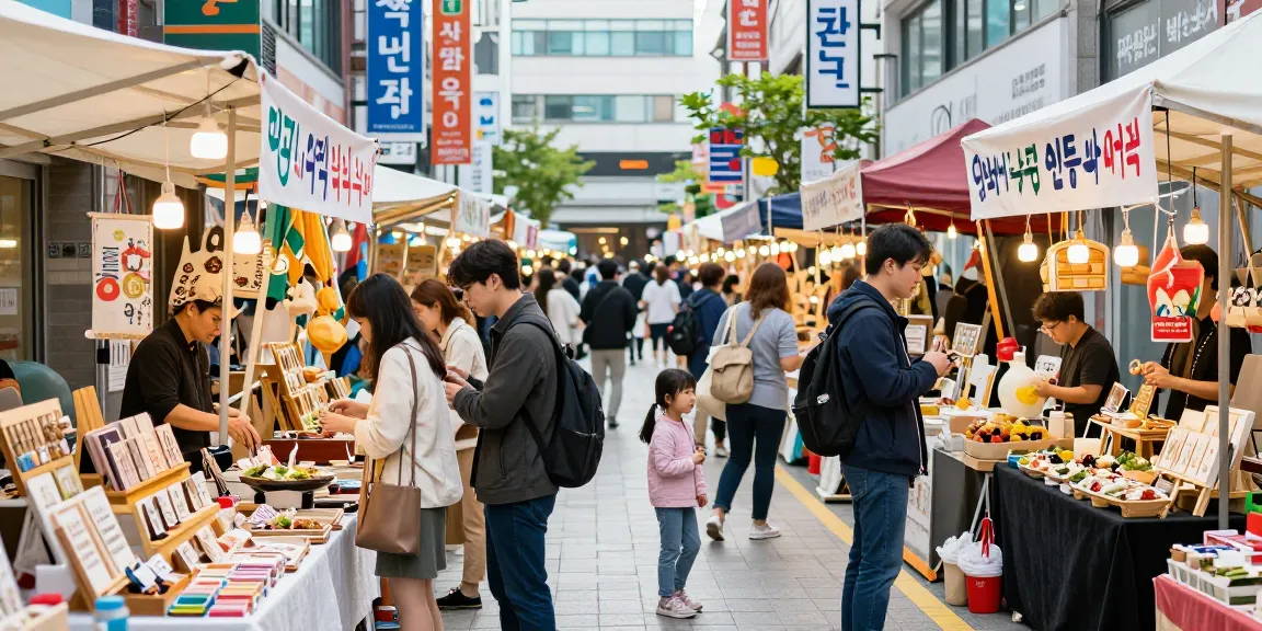 Vibrant shopping scene in Incheon featuring diverse shoppers browsing local products at https://forumup.org/shop/search.php?ca_id=&addr1=&addr2=&addr3=&schKeyword= amidst colorful marketplace stalls.