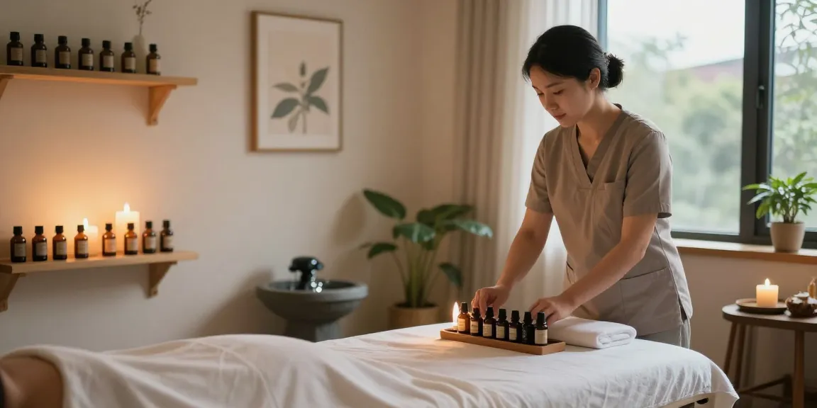Experience relaxing 구로마사지 in a tranquil therapy room with calming décor and essential oils.