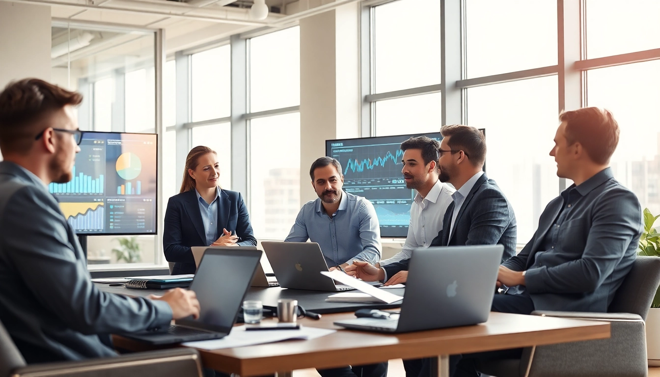 Analyze performance with a content analytics tool for sales teams in a vibrant office environment.