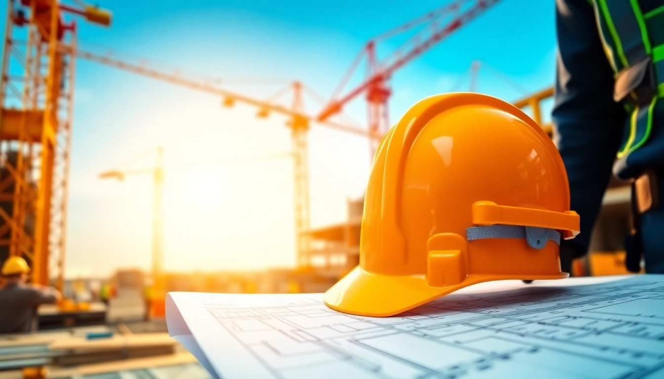 New Jersey Construction Manager inspecting site plans with workers, showcasing active construction.