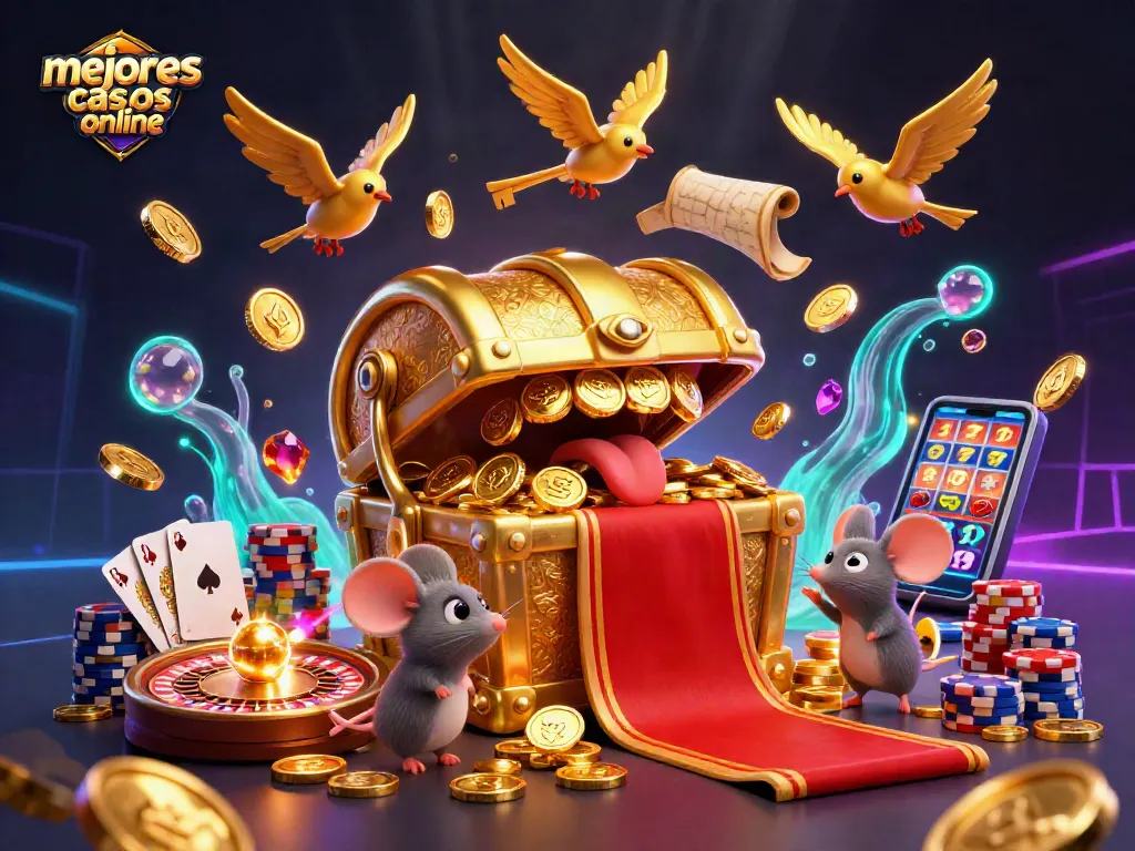 Disfruta de los mejores casinos online con atracciones y bonos especiales en una ilustración vibrante.