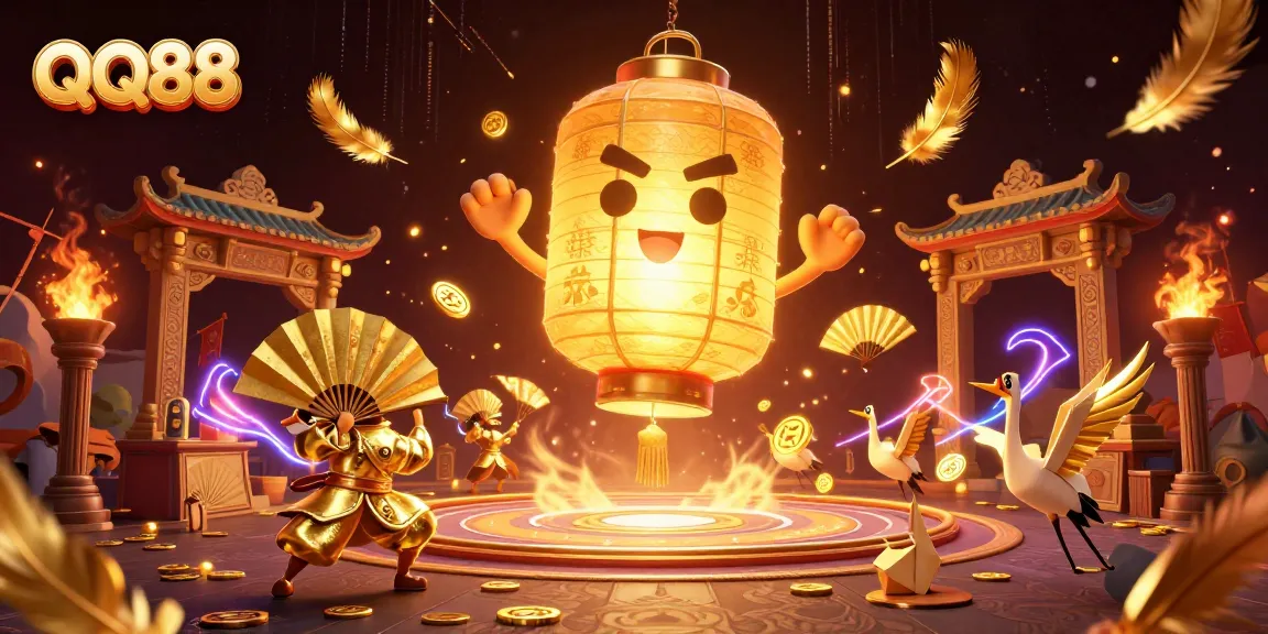 Engage in immersive gameplay at QQ88 with golden lantern spirits and dynamic casino elements.