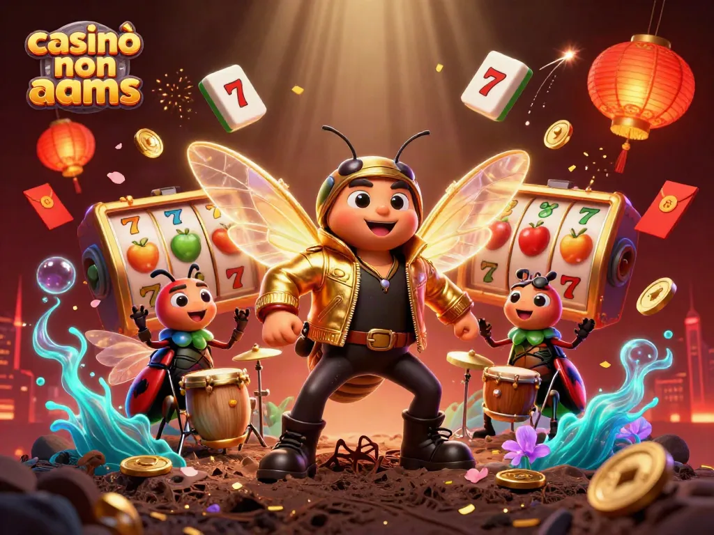 Cattura l'azione nei casinò non AAMS con una scena vibrante di una rockstar e simboli di gioco mobili.
