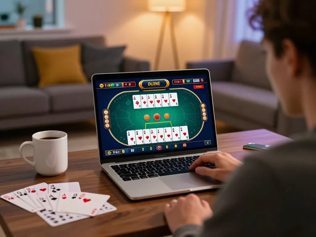 Engaging player using laptop for online casinos in Canada reddit game strategy.