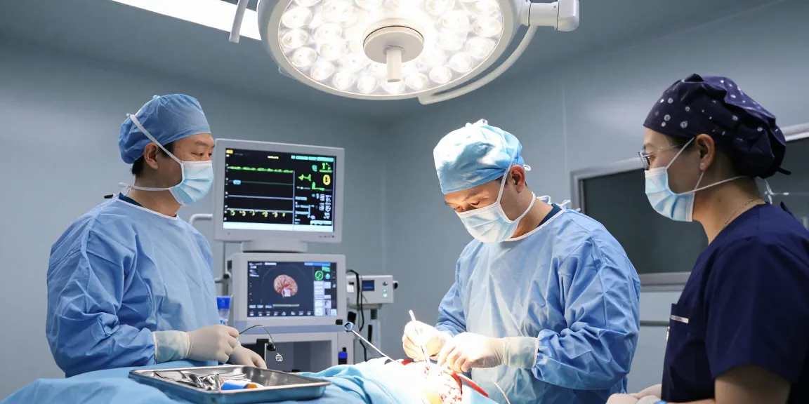 Beyin ameliyatı in a modern operating room showcasing advanced surgical techniques and a focused medical team.