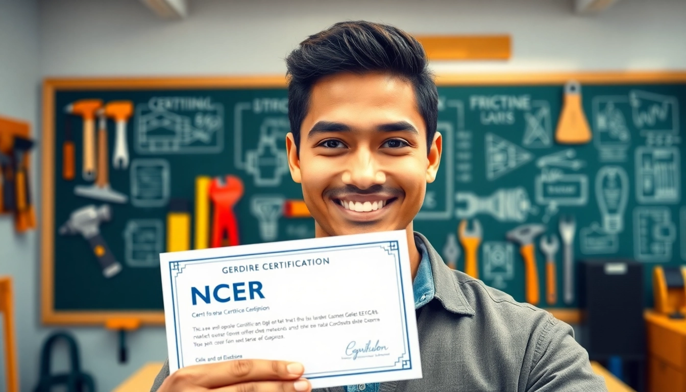 NCCER certification achievement celebrated by a student in a classroom.