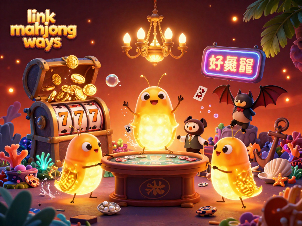 Engage with link mahjong ways in a vibrant casino scene animated by glowworms and exciting games.