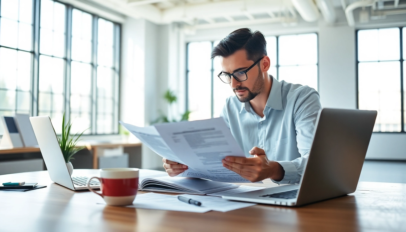 Consultant focusing on grants and pre-post award compliance analysis at a modern office desk.