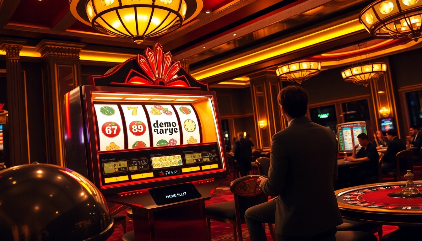 Engage with a demo slot pragmatic game at a luxurious casino with vibrant casino elements.