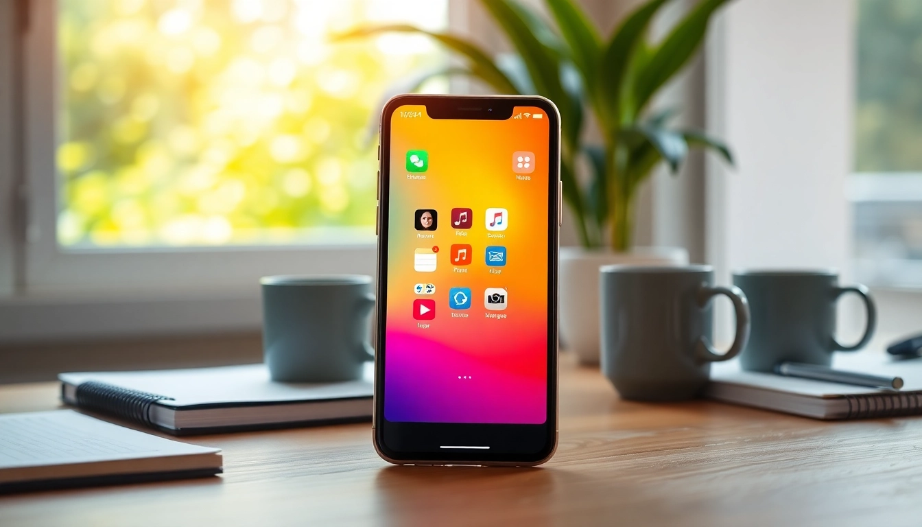 Sell my used phone with ease in a cozy workspace featuring vibrant screens and natural light.