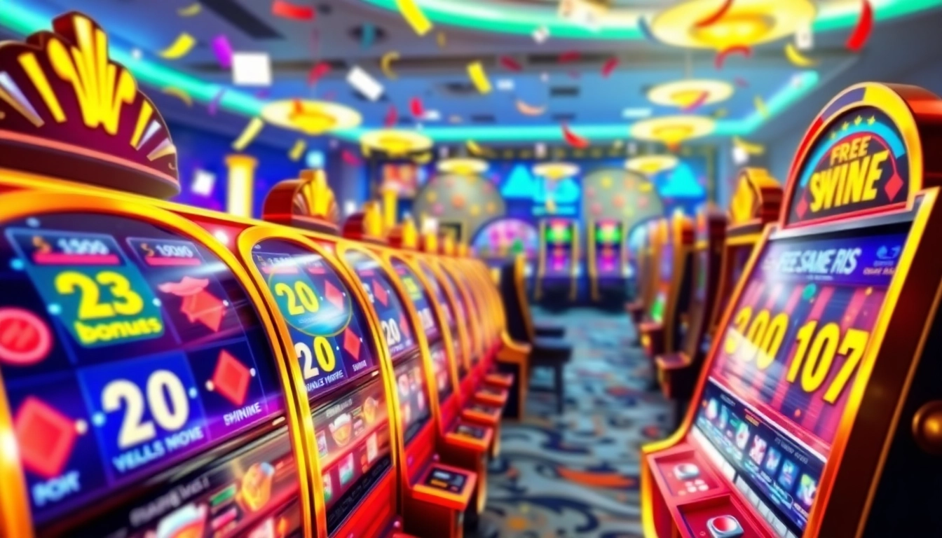 Experience thrilling free spins bonuses with vibrant slot machines and engaging gaming visuals.