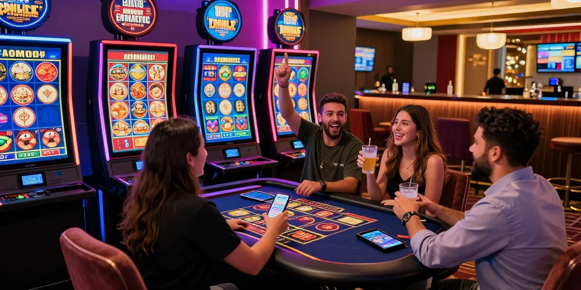Players enjoying vibrant credit card online casinos at modern gaming stations