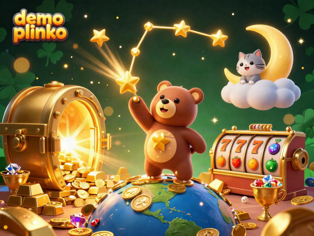 Engage in demo plinko action with constellation bear and treasures in a magical casino scene.