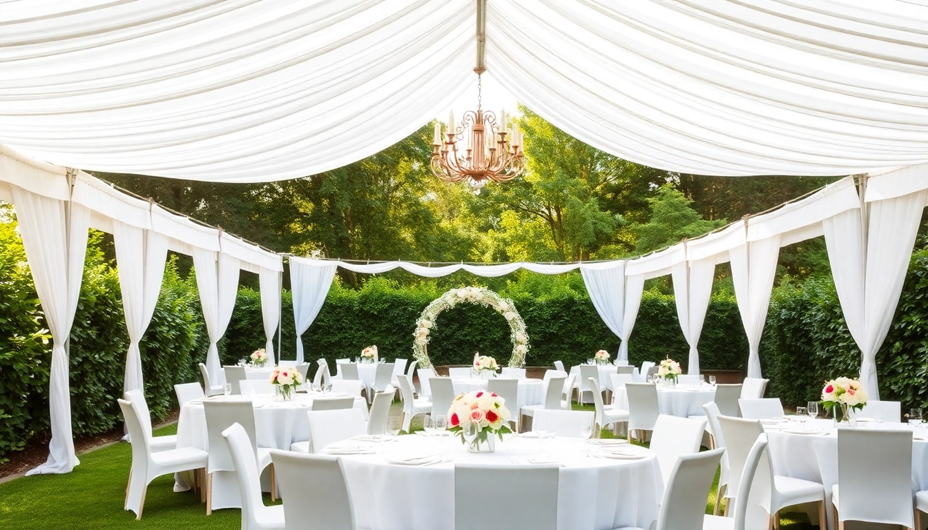 Showcasing Wedding Tent Chair & Table Rentals in a beautiful outdoor setting with elegant arrangements.
