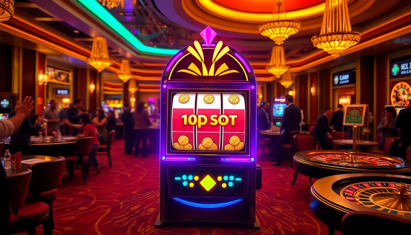 Menang besar dengan slot deposit pulsa saat lampu kasino yang hidup dan kegembiraan memenuhi suasana.