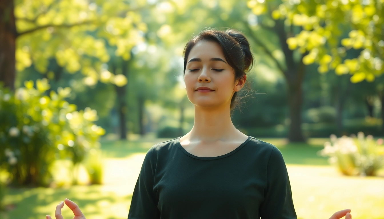 An individual practicing mindfulness in a tranquil park, highlighting anxiety symptoms relief.