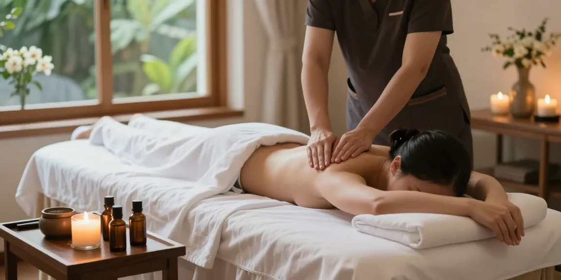 Spacious spa room showcasing a skilled therapist performing 스웨디시 massage, creating a tranquil and inviting atmosphere.
