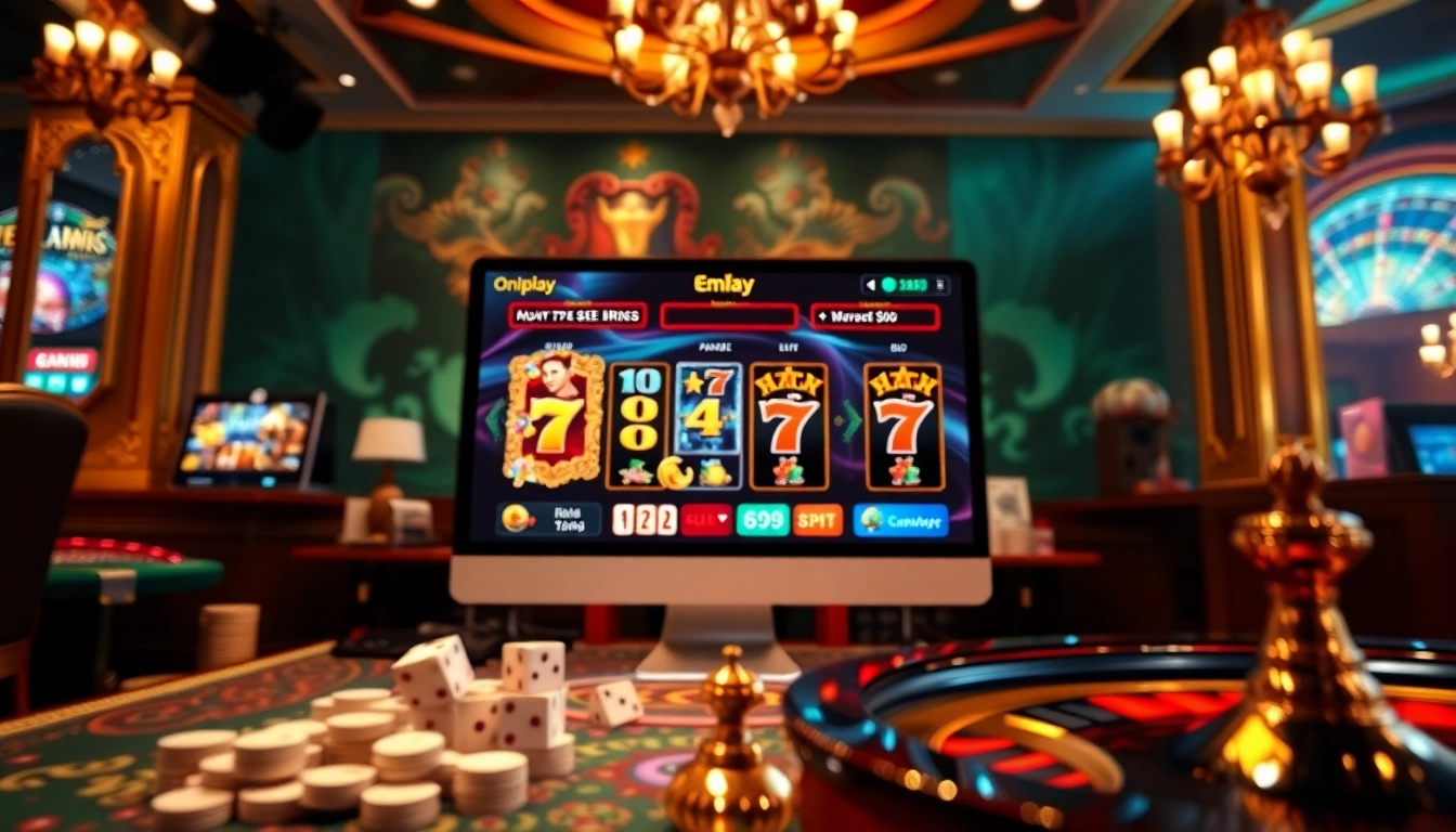 Engage with Onicplay's vibrant online gambling experience, showcasing electrifying slot games and casino elements.