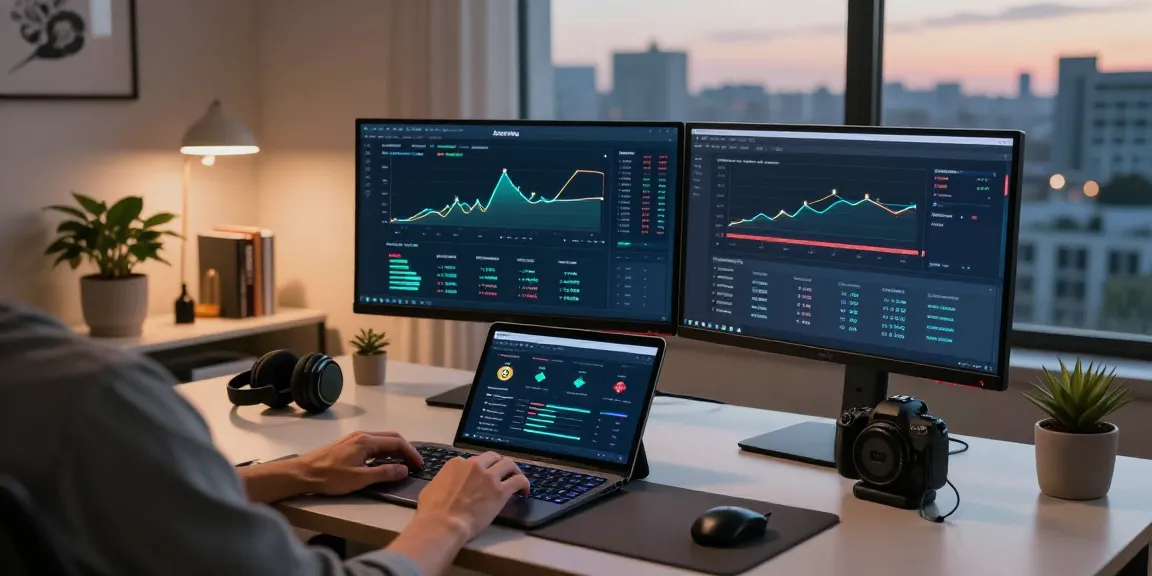 bitcoin mining investment workspace with cryptocurrency charts and digital wallet