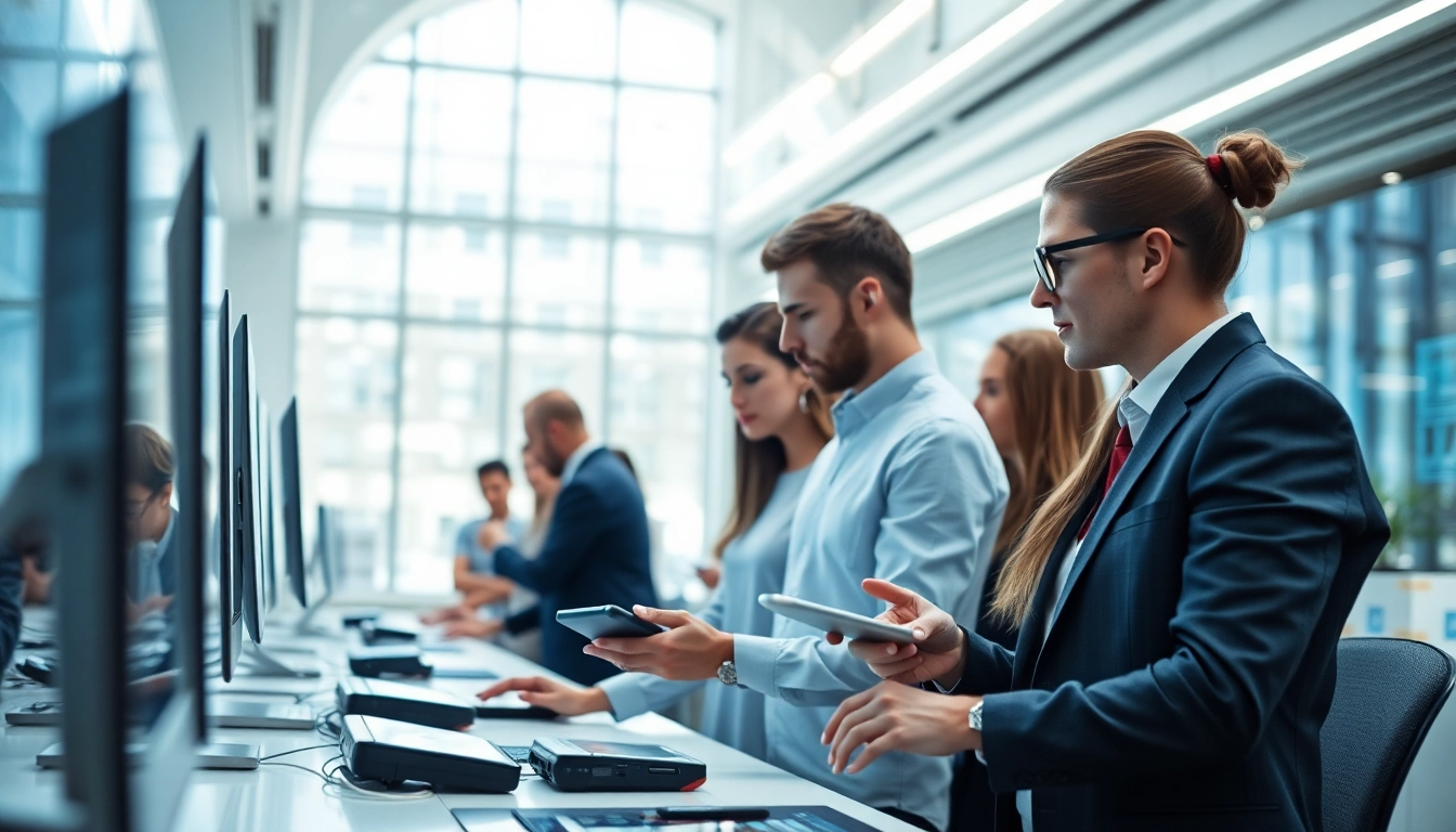 Engage with innovative Technology in a modern office atmosphere featuring interactive displays.