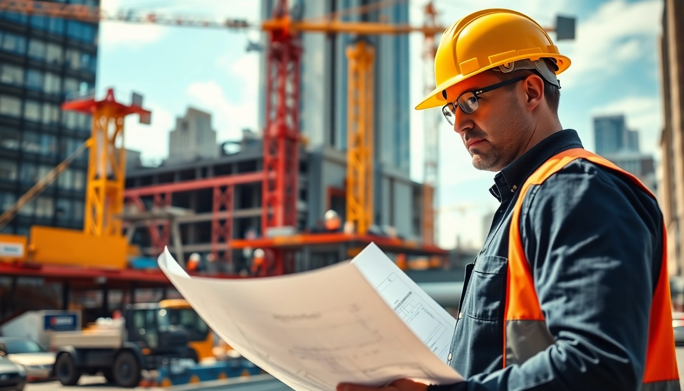New York Commercial General Contractor supervising an urban construction project, showcasing professionalism.