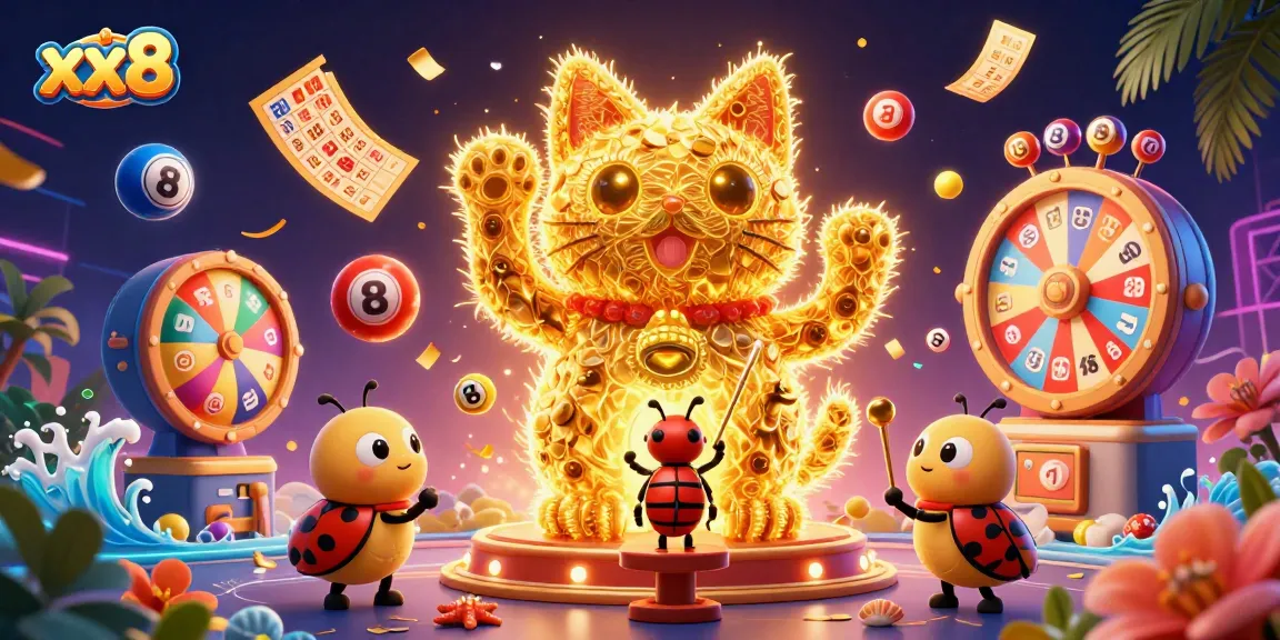 Win big with the xx8 lucky cat wave amidst dynamic lottery elements and vibrant casino symbols.